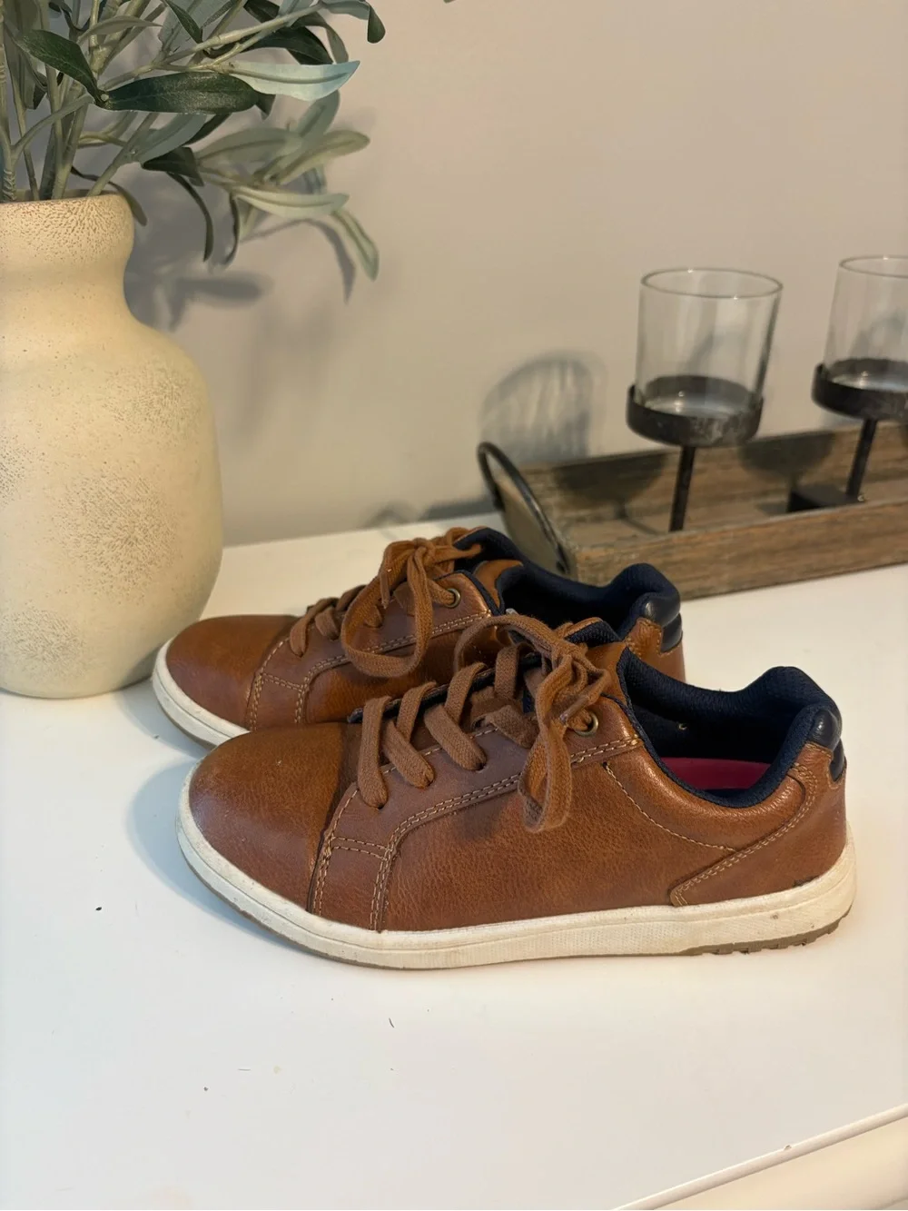 Kids Casual Brown Leather Sneakers